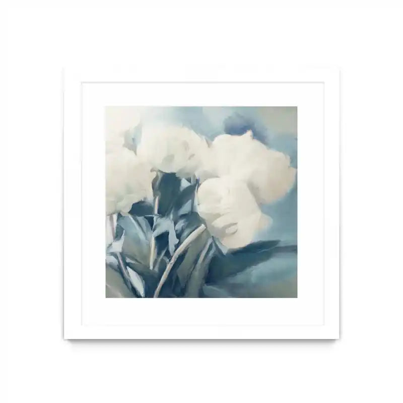 White Roses I Matted and Framed White 30x30 Wall Art