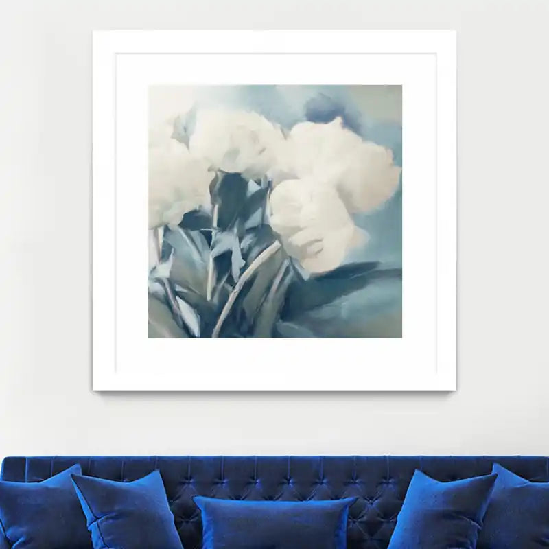 White Roses I Matted and Framed White 30x30 Wall Art