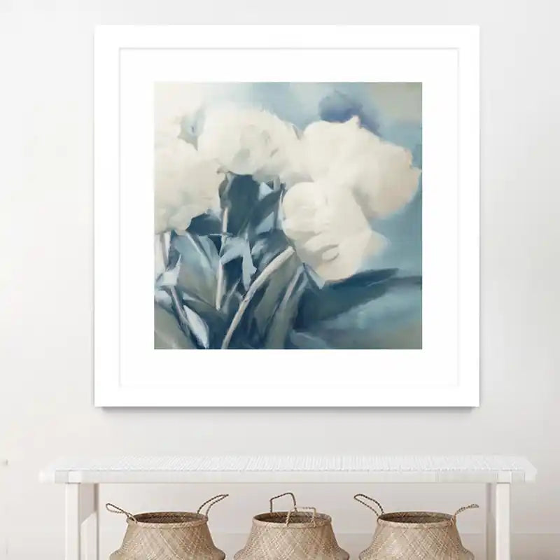 White Roses I Matted and Framed White 30x30 Wall Art