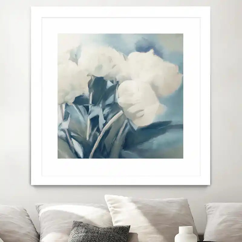 White Roses I Matted and Framed White 30x30 Wall Art