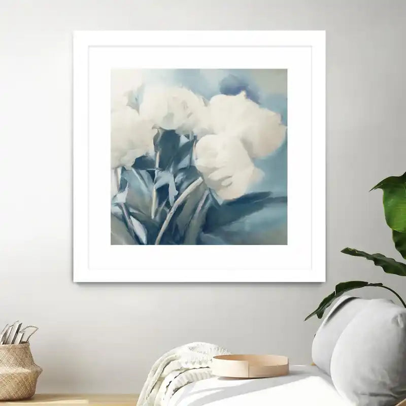 White Roses I Matted and Framed White 30x30 Wall Art