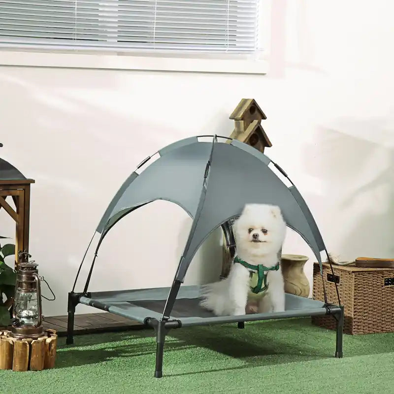 Elevated Cooling Pet Bed Portable Raised Dog Cot With Canopy For Medium Sized Dogs, Indoor &