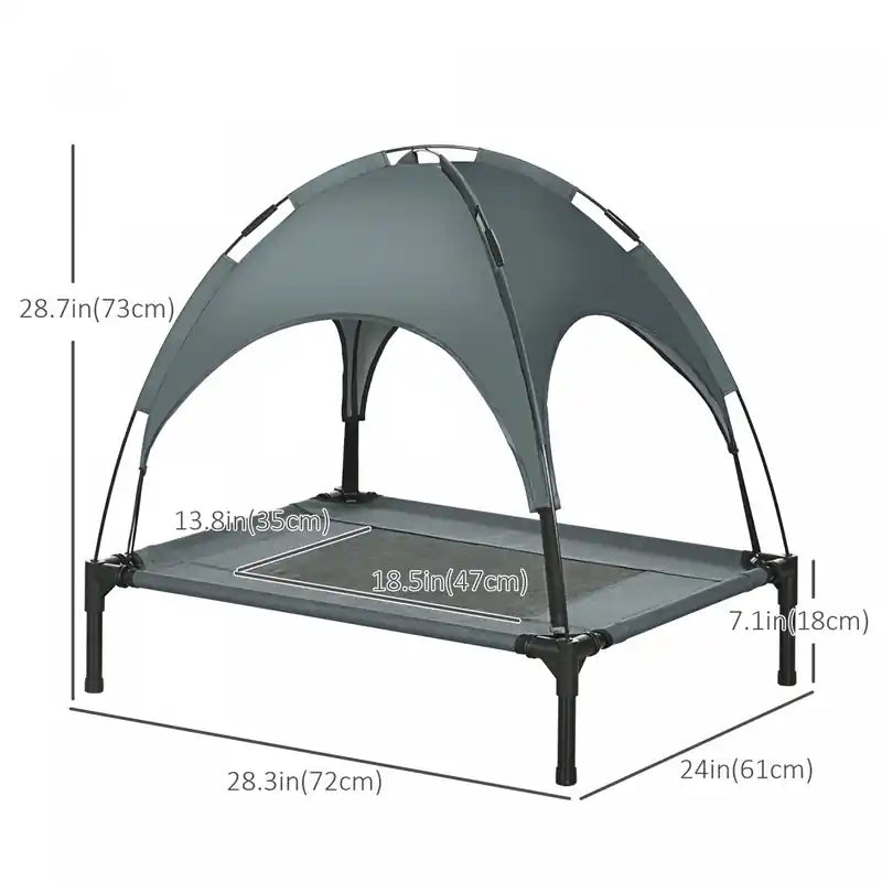 Elevated Cooling Pet Bed Portable Raised Dog Cot With Canopy For Medium Sized Dogs, Indoor &