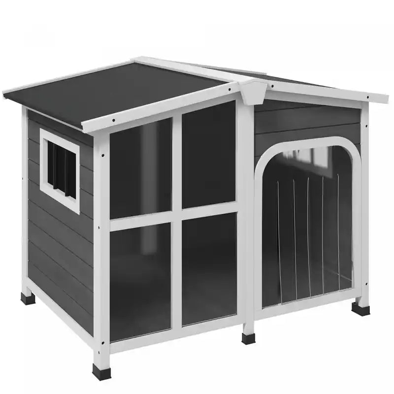 Pawhut Wooden Dog House Outdoor With Removable Bottom, Cabin Style Raised Pet Kennel, With Openable