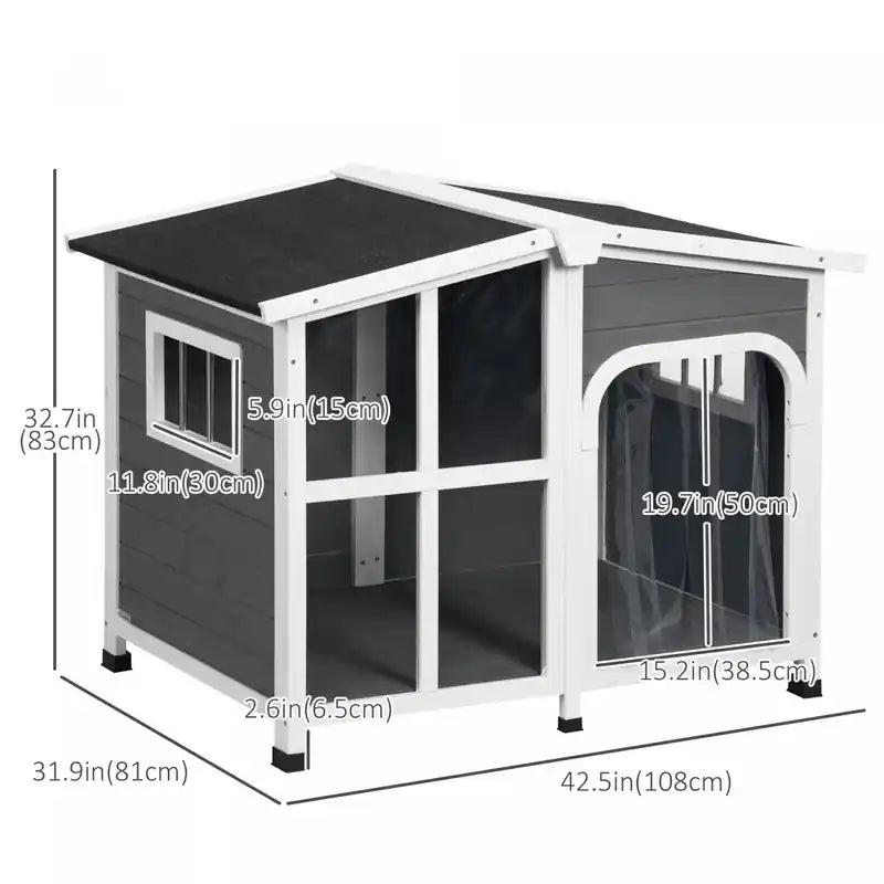 Wooden Dog House Outdoor With Removable Bottom, Cabin Style Raised Pet Kennel, With Openable