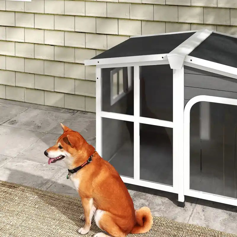 Wooden Dog House Outdoor With Removable Bottom, Cabin Style Raised Pet Kennel, With Openable