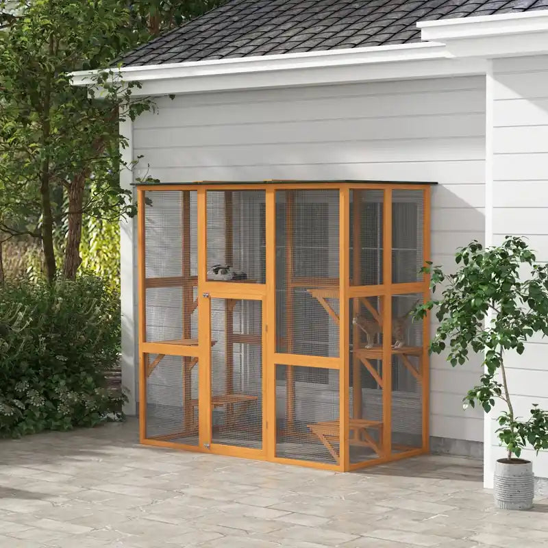 Large Outdoor Catio Enclosure, Weatherproof Cat House With Asphalt Roof, Wooden Cat Patio Cag