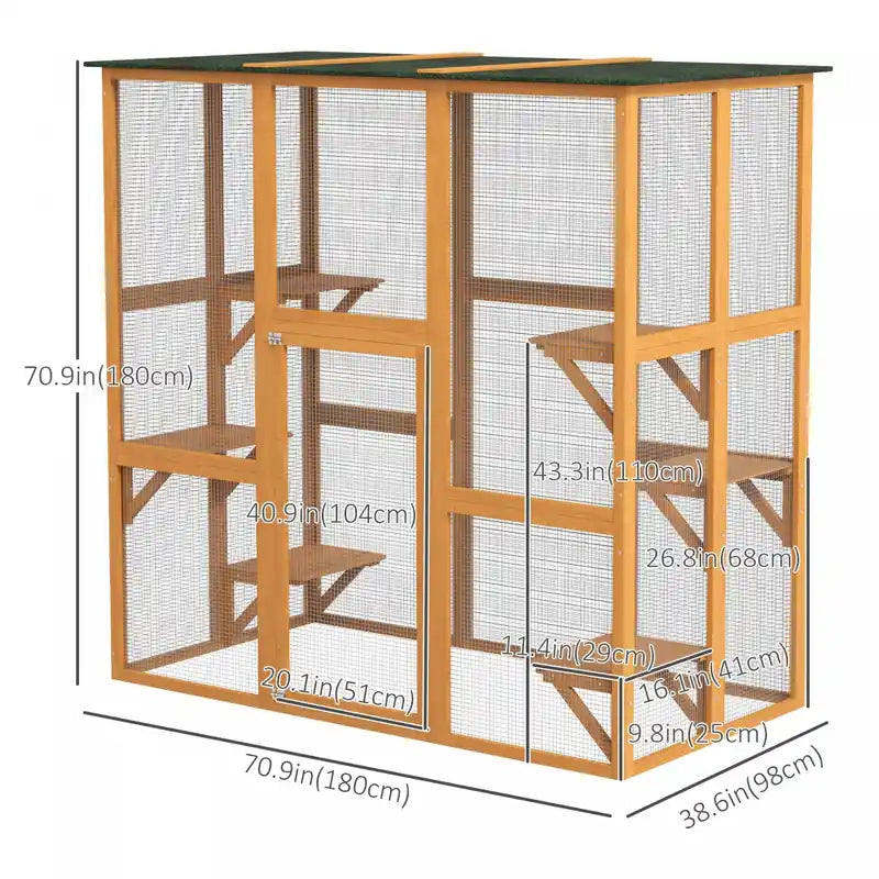 Large Outdoor Catio Enclosure, Weatherproof Cat House With Asphalt Roof, Wooden Cat Patio Cag