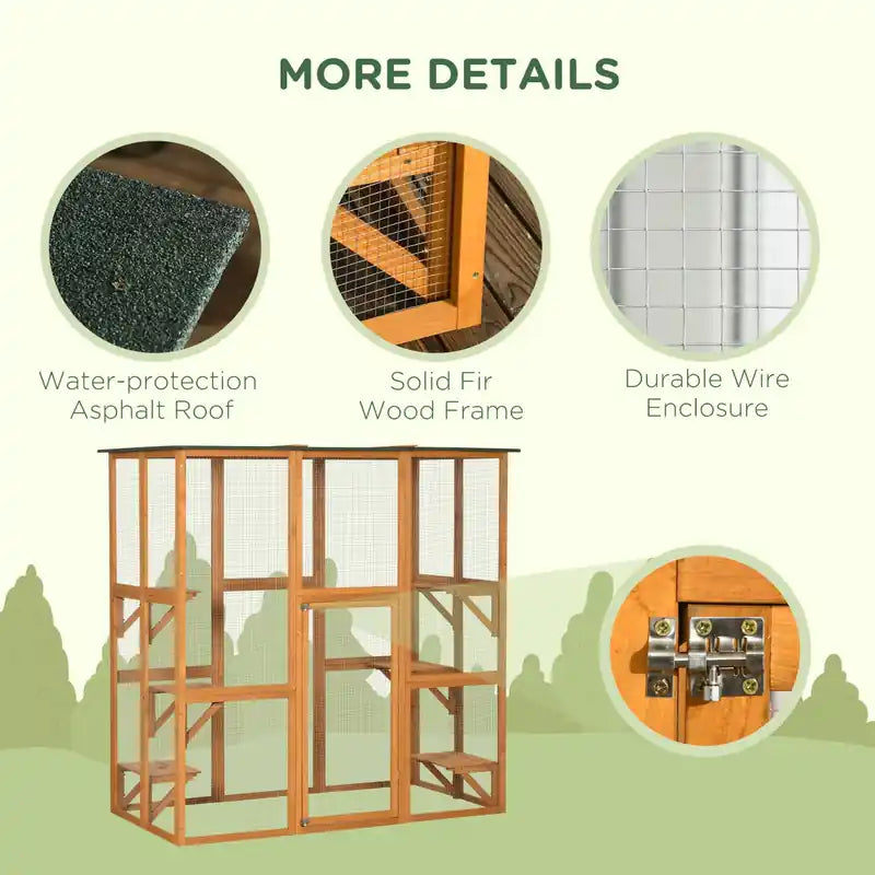 Large Outdoor Catio Enclosure, Weatherproof Cat House With Asphalt Roof, Wooden Cat Patio Cag