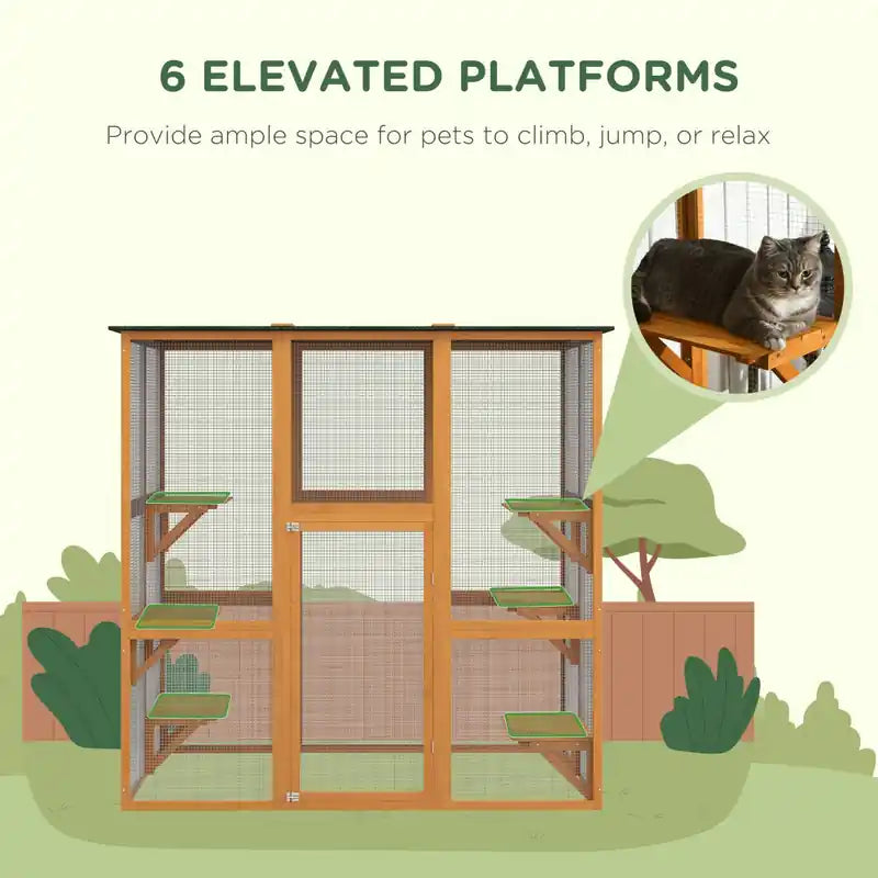 Large Outdoor Catio Enclosure, Weatherproof Cat House With Asphalt Roof, Wooden Cat Patio Cag