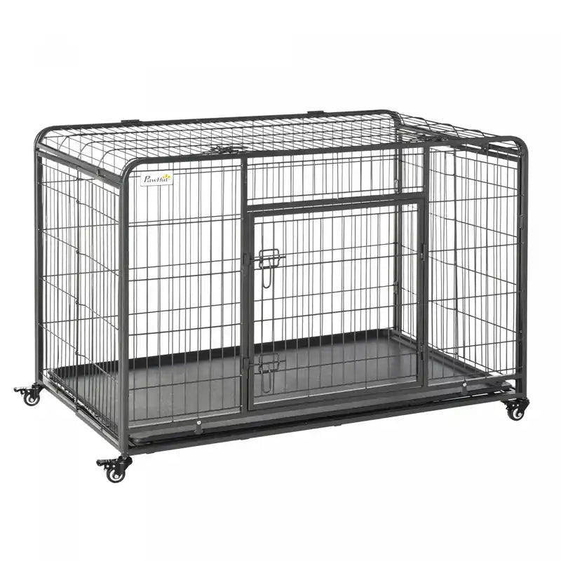 Pawhut Folding Heavy Duty Dog Crate Heavy Duty Cage For Extra Large Sized Dogs With Double Doors, Lo