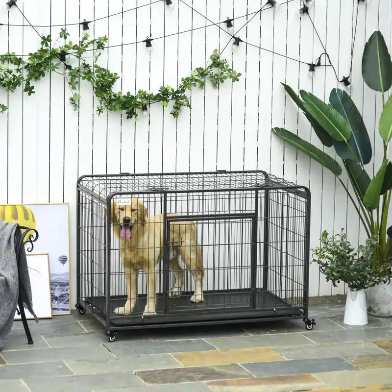 Folding Heavy Duty Dog Crate Heavy Duty Cage For Extra Large Sized Dogs With Double Doors, Lo