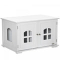 Pawhut Cat Litter Box Enclosure Hidden Cat Furniture Cabinet Indoor Cat Washroom Double-door Nightst