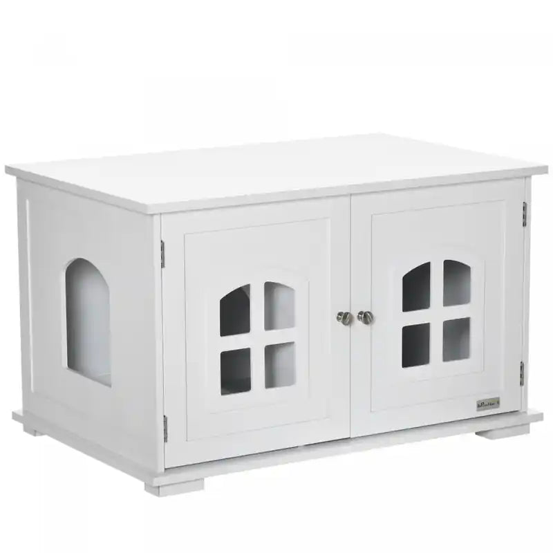 Pawhut Cat Litter Box Enclosure Hidden Cat Furniture Cabinet Indoor Cat Washroom Double-door Nightst