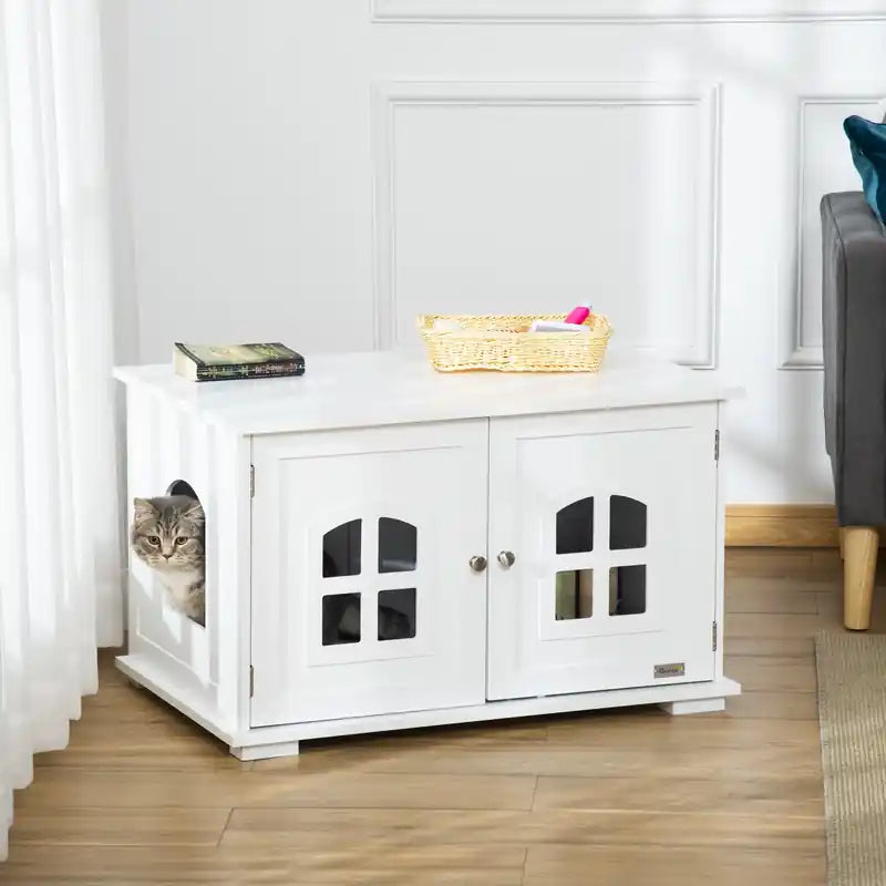 Cat Litter Box Enclosure Hidden Cat Furniture Cabinet Indoor Cat Washroom Double-door Nightst
