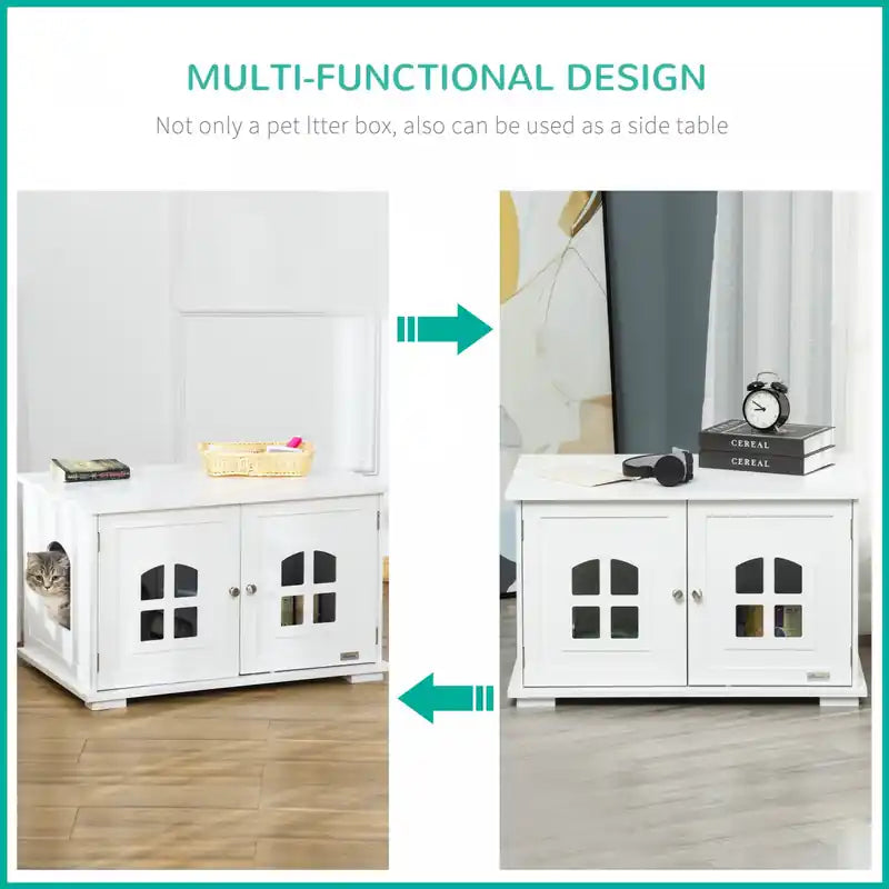 Cat Litter Box Enclosure Hidden Cat Furniture Cabinet Indoor Cat Washroom Double-door Nightst