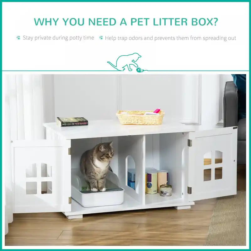 Cat Litter Box Enclosure Hidden Cat Furniture Cabinet Indoor Cat Washroom Double-door Nightst