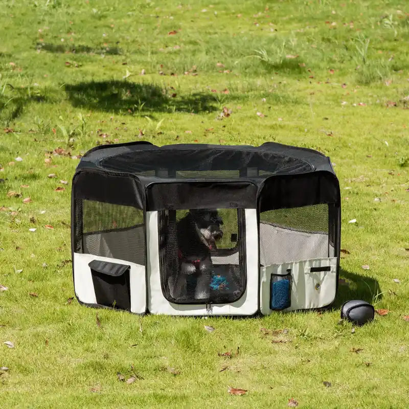 47.25 Inch Soft Pet Playpen, Folding Puppy Kennel, Dog Tent, Cat Exercise Crate, W/ Bag, Beig