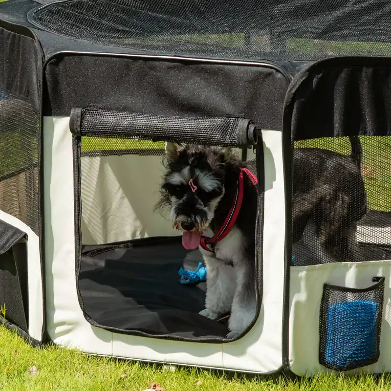 47.25 Inch Soft Pet Playpen, Folding Puppy Kennel, Dog Tent, Cat Exercise Crate, W/ Bag, Beig