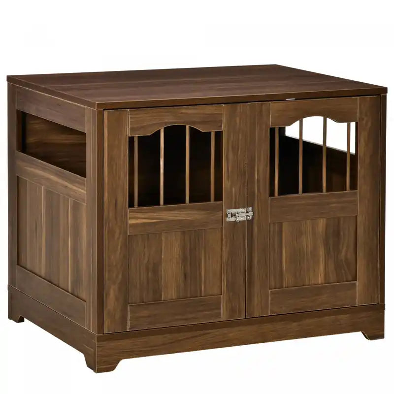 Pawhut 29.5 Wooden Dog Cage With Windows, End Table Furniture Style, Modern Pet Kennel With Lockabl