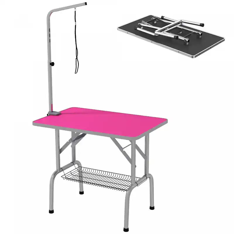 Pawhut Dog Grooming Table With Adjustable Grooming Arm, Pet Grooming Table For Dogs With Storage She