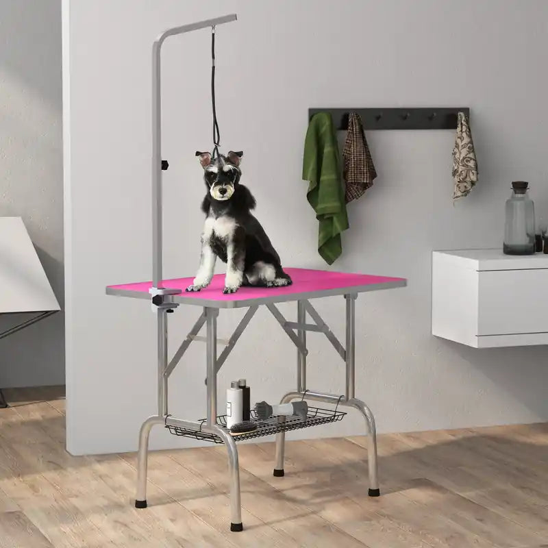 Dog Grooming Table With Adjustable Grooming Arm, Pet Grooming Table For Dogs With Storage She