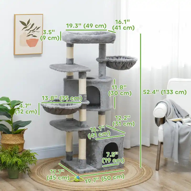 52.5 Cat Tree, Cat Tower For Indoor Cats With Scratching Posts, Cat Condos, Bed, Platforms