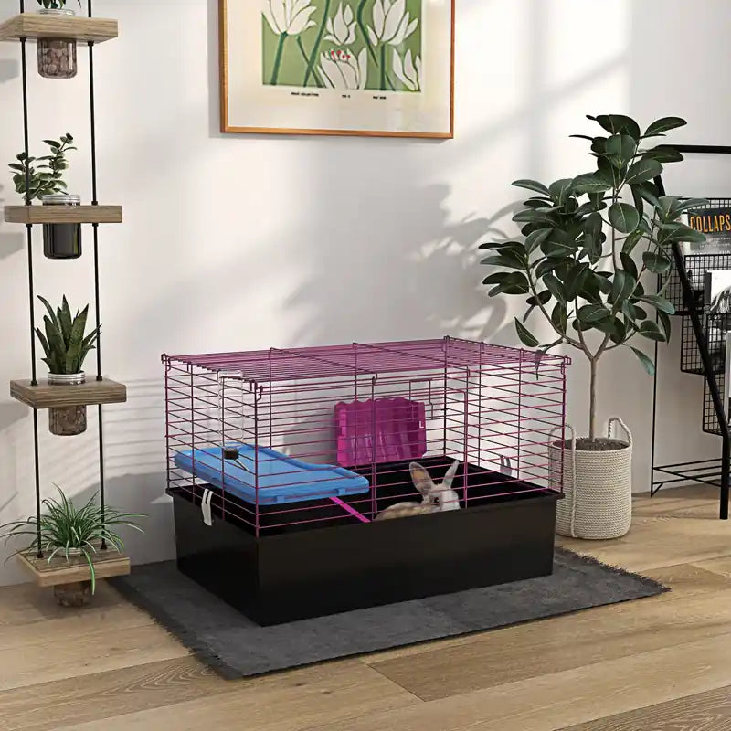 28 L Rabbit Cage, Large Guinea Pig Cage Small Animal Cage With Water Bottle, Food Dish, Plat