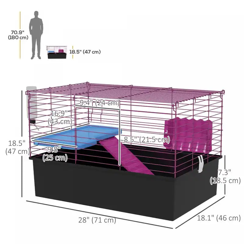 28 L Rabbit Cage, Large Guinea Pig Cage Small Animal Cage With Water Bottle, Food Dish, Plat