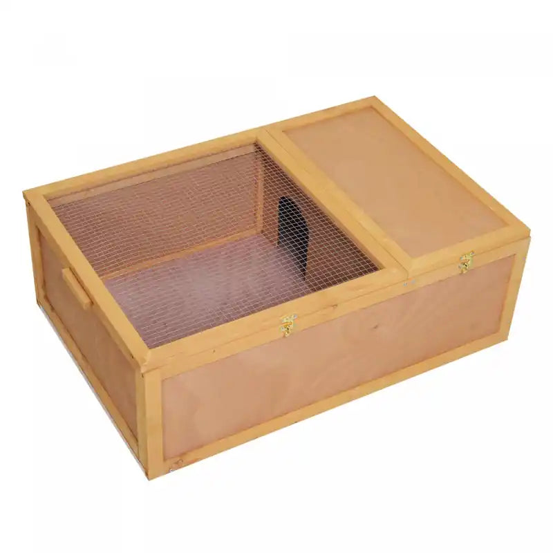 Pawhut Tortoise Enclosure, Wooden Turtle Tank Reptile Terrarium With Two Room Design, For Indoor Use