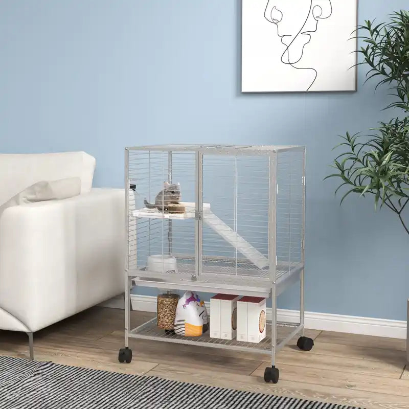 Small Animal Cage With Wheels, Pet Playpen For Rat, Kitten, Ferrets, Chinchillas With Bottom