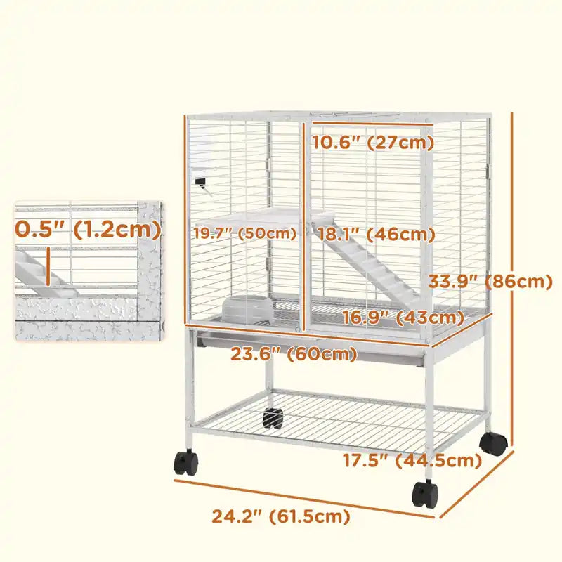 Small Animal Cage With Wheels, Pet Playpen For Rat, Kitten, Ferrets, Chinchillas With Bottom