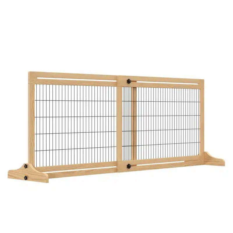 Pawhut Free Standing Pet Gate, Wooden Foldable Dog Gate With 41-72 Adjustable Length, Support Feet