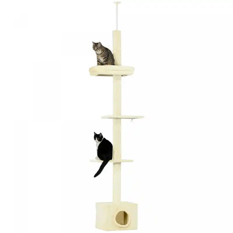 Pawhut Floor To Ceiling Cat Tree With Scratching Post For Indoor Cats, Adjustable Height Cat Tower (