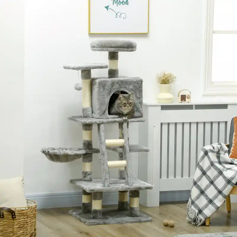Cat Tree, Cat Tower For Indoor Cats With Sisal Scratching Post, Cat Condo, Hammock, Bed, Ladd