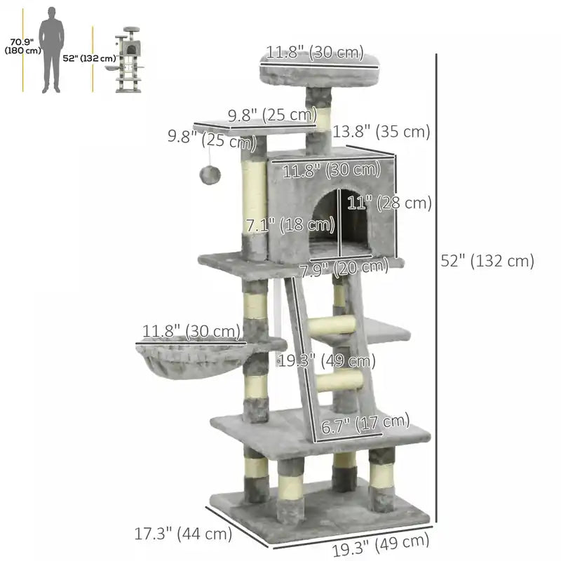 Cat Tree, Cat Tower For Indoor Cats With Sisal Scratching Post, Cat Condo, Hammock, Bed, Ladd