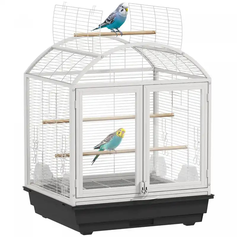Pawhut 30 Inch Open Top Bird Cage, Steel Parrot Cage With Removable Tray, Food Container For Medium Small Bird, Finches, Cockatiel, Parakeets