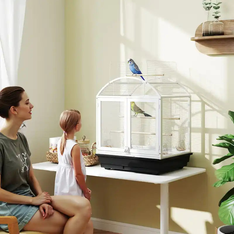 30 Inch Open Top Bird Cage, Steel Parrot Cage With Removable Tray, Food Container For Medium Small Bird, Finches, Cockatiel, Parakeets