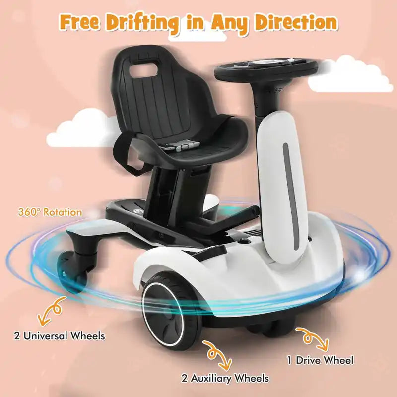 6v Kids Ride On Drift Car Electric Drifting Go Kart For Kids With 360 Spin White