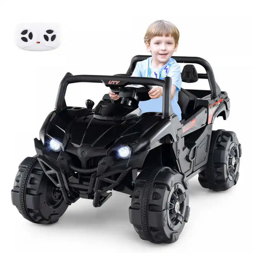 Costway 12v Kids Ride On Truck With Remote Control Slow Start Safety Belt Rear Storage Black