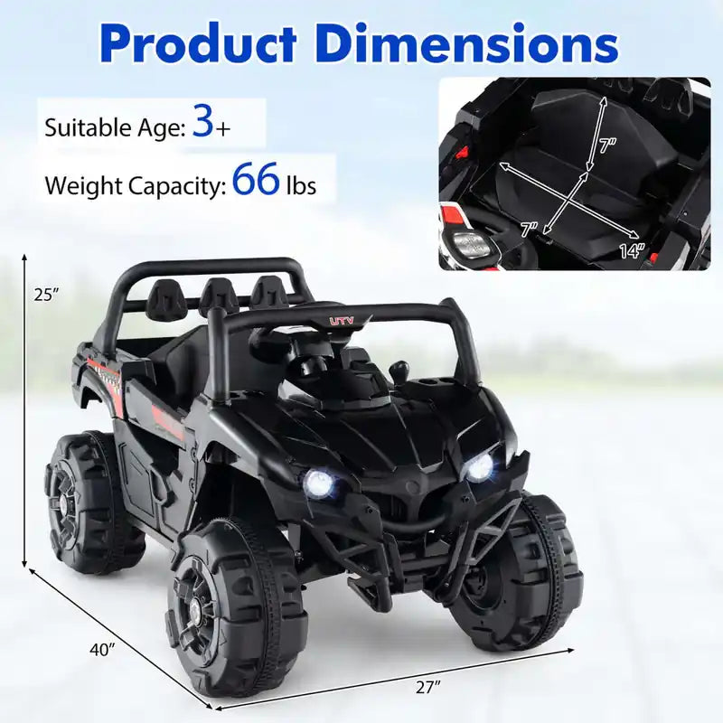 12v Kids Ride On Truck With Remote Control Slow Start Safety Belt Rear Storage Black