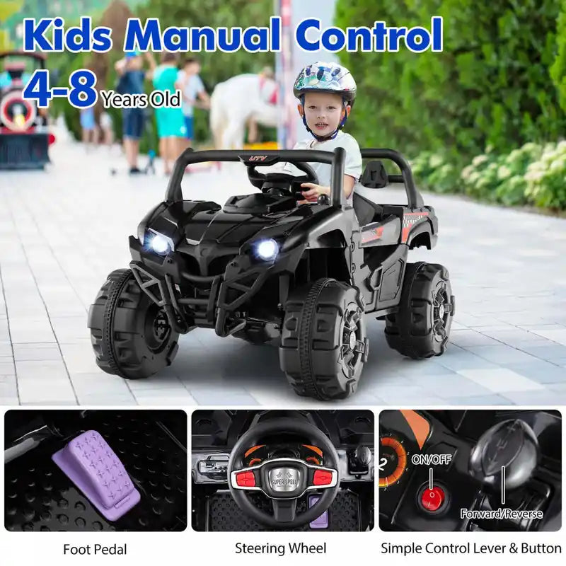 12v Kids Ride On Truck With Remote Control Slow Start Safety Belt Rear Storage Black