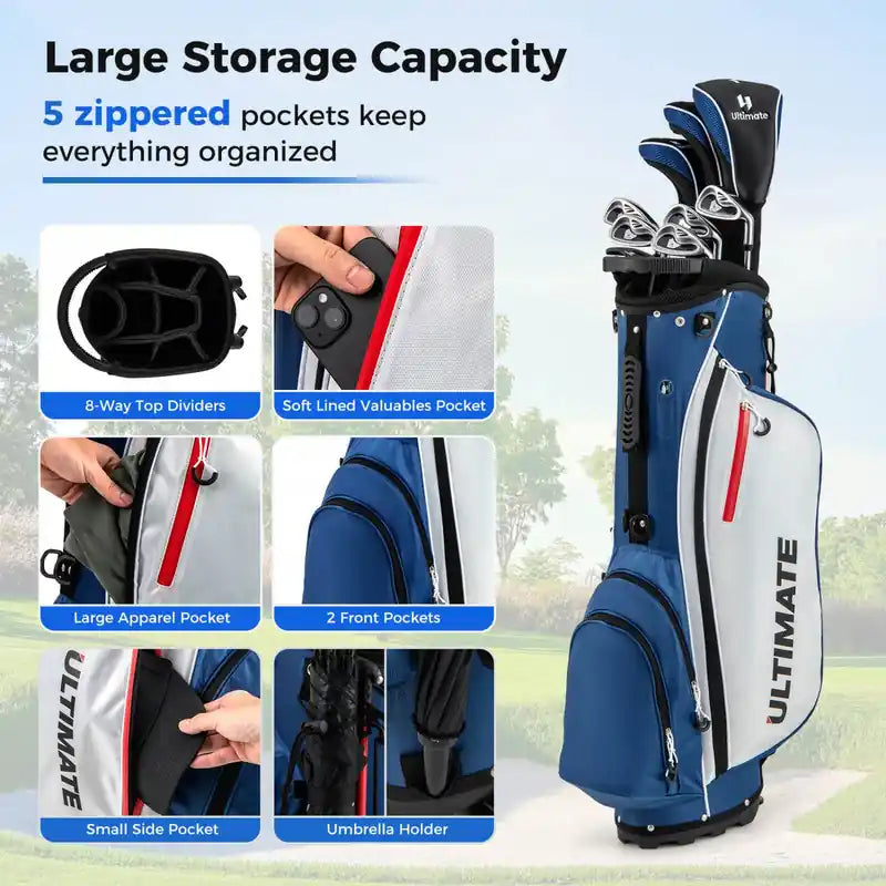Men's Complete Golf Clubs Package Set 10 Pieces Includes Alloy Driver