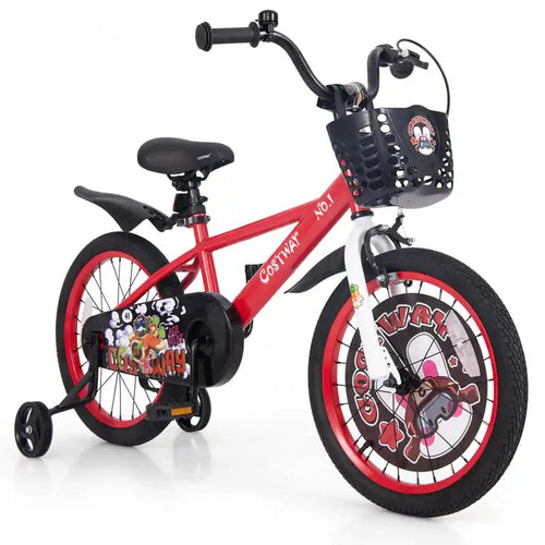 Costway 18 Kid's Bike For 4-8 With Height-adjustable Handlebar & Saddle Handbrake Red