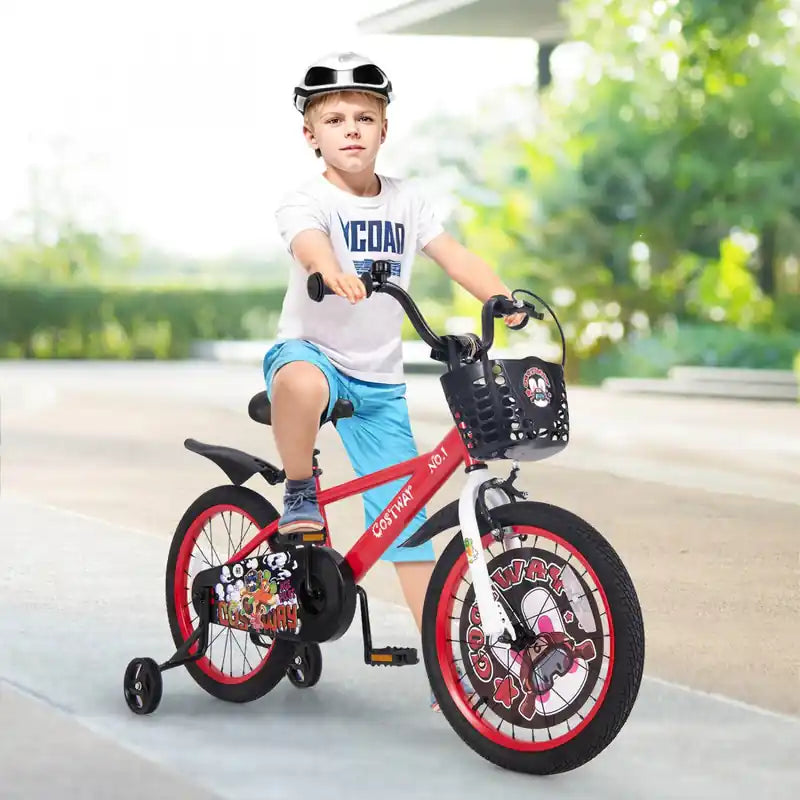 18 Kid's Bike For 4-8 With Height-adjustable Handlebar & Saddle Handbrake Red