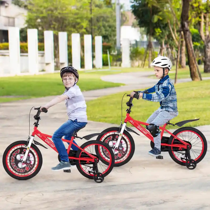 18 Kid's Bike For 4-8 With Height-adjustable Handlebar & Saddle Handbrake Red