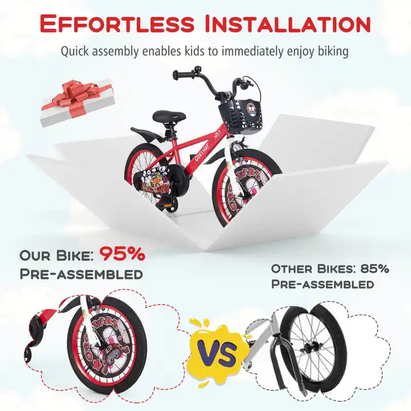 18 Kid's Bike For 4-8 With Height-adjustable Handlebar & Saddle Handbrake Red