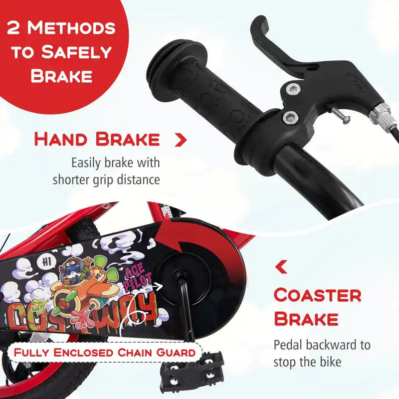18 Kid's Bike For 4-8 With Height-adjustable Handlebar & Saddle Handbrake Red