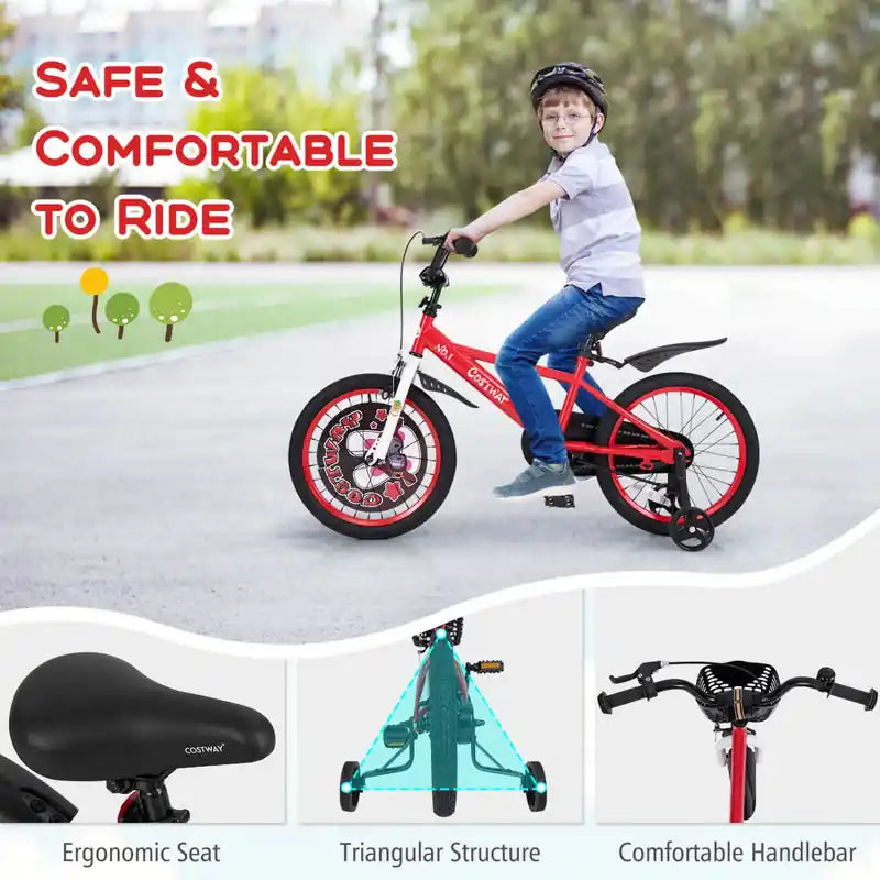 18 Kid's Bike For 4-8 With Height-adjustable Handlebar & Saddle Handbrake Red
