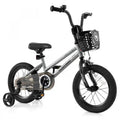 Costway 14 Kid's Bike With Training Wheels Adjustable Handlebar & Seat Handbrake Silver